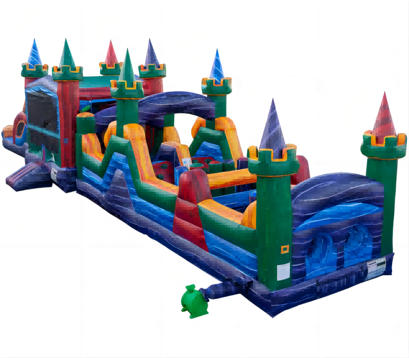 main view 65ft Rainbow Theme Inflatable Obstacle Course