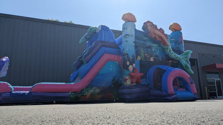 Close up View Mermaid Bounce House with Slide
